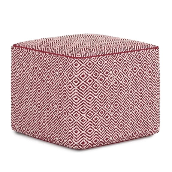 Simpli Home Brynn 18 inch Wide Boho Square Pouf in Patterned Black and Natural Handwoven Cotton