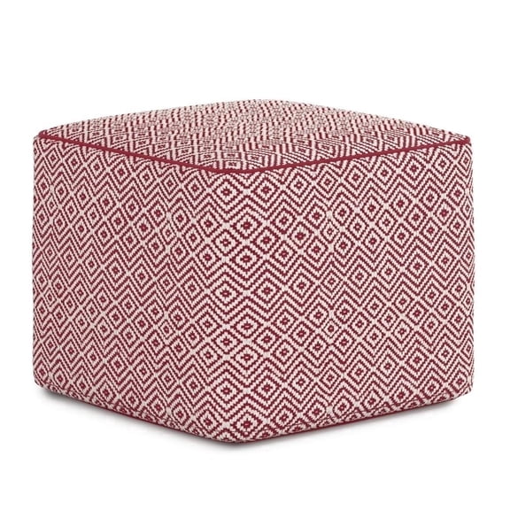 Simpli Home Brynn 18 inch Wide Boho Square Pouf in Patterned Black and Natural Handwoven Cotton