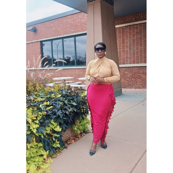 Brynn Side Tassel Women’s High Waist Stretch Office Work Pencil Skirt Midi Nylon Ponte Bodycon Skirt Skirt|Red