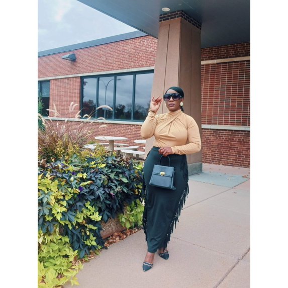 Brynn Side Tassel Women’s High Waist Stretch Office Work Pencil Skirt Midi Nylon Ponte Bodycon Skirt Skirt|black