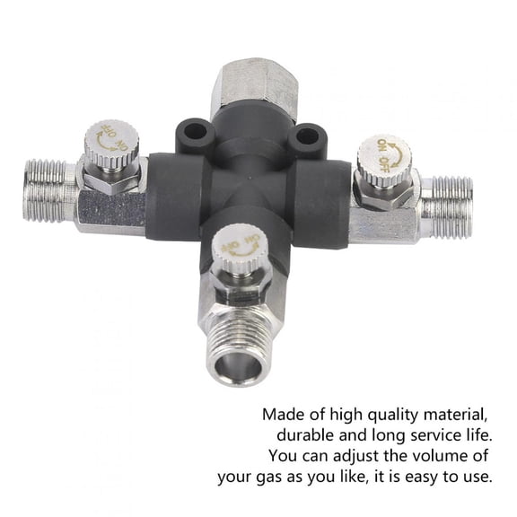 Brynna 1/8 Fitting 1/8 Three Way Adjustable Metal Air Hose Splitter Airbrush Fitting Connector for Airbrush and Mini Air Compressor Durable Plastic Metal Construction 6.5 x 5.8cm