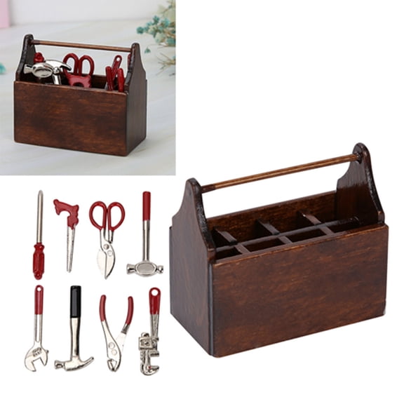 Brynna Doll House Wooden Tool Box Miniature Wooden Toolbox Model Durable Lightweight Dollhouse Accessory for 1/12 Doll House