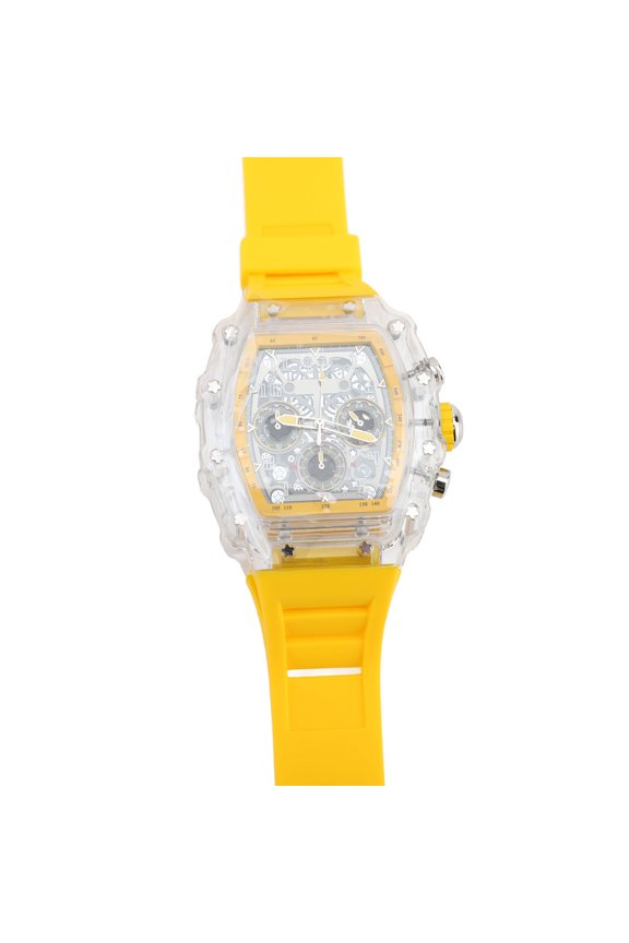 Fashion Hollowed Transparent Watch Transparent Business Watch, Men Fashion Transparent Watch Water Proof 50M for Birthday Parties for Men Yellow Band