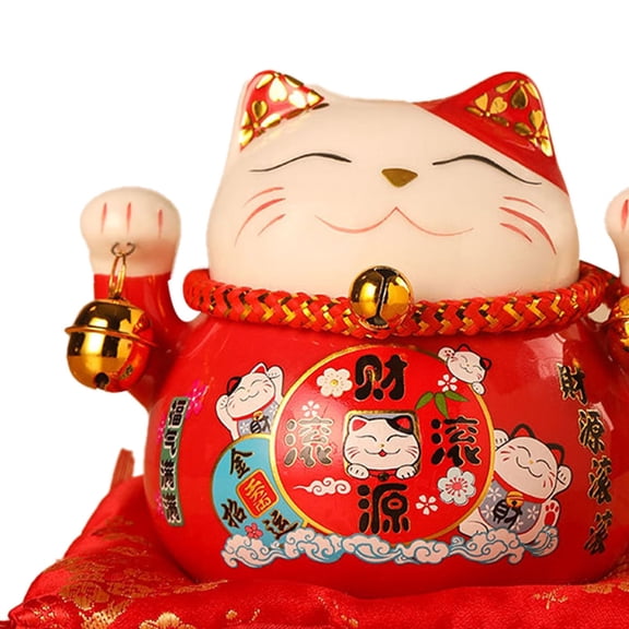 Brynna Fortune Cat Decoration Lucky Cat Saving Pot, Ceramic Lucky Cat Bank Exquisite Pattern for Office Red