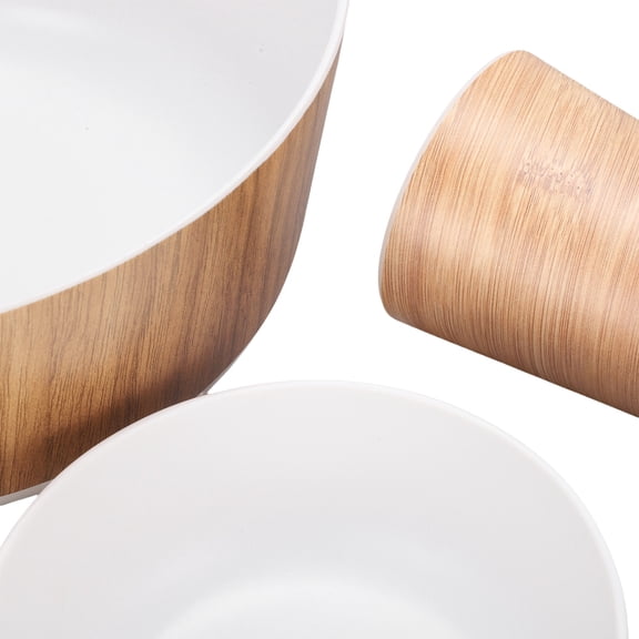 Brynna Melamine Dinnerware Set Melamine Dinnerware Set Wood Grain Pattern Serving Platter Kitchen Dining Ware Set for Indoor Outdoor Party Catering