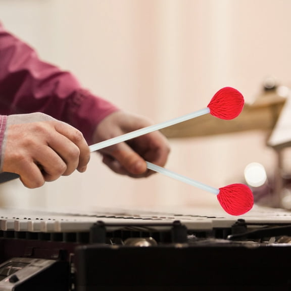 Brynna Percussion Mallets Set Set 1 Pair Wool Head Keyboard Marimba Mallets with Rubber Fiberglass Handles for Beginners Red