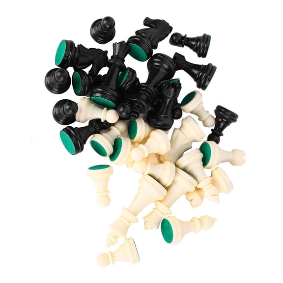Brynna Plastic Chessmen SetChessmen Set Plastic Chess Pieces Full Chessmen Set 32 Pieces Plastic Edges Felt Bottom Portable Size with Black White for International Chess Game