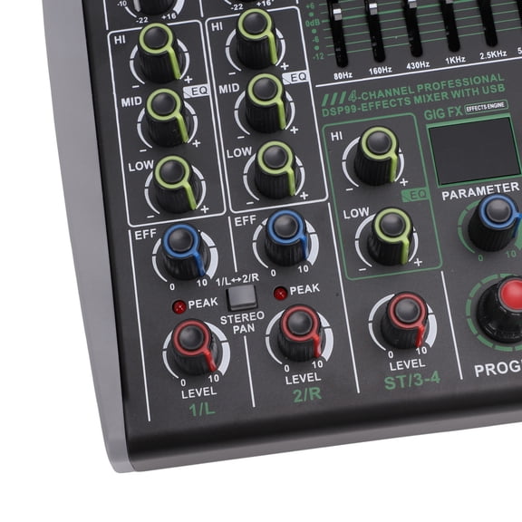 Brynna Professional DJ MixerProfessional 4 Channel Sound Mixer Stereo Bluetooth Mixing Console for Live Recording Karaoke 99 Bit Digital Signal Processor 7 Band EQ Output