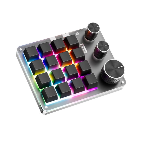 Brynna Programmable Keypad for PCCustomizable Programming Keyboard 16 Keys 3 Knobs USB Wired Volume Control Gaming Keypad