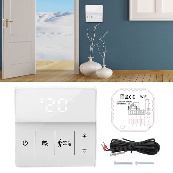 Brynna Programmable Thermostat Smart Thermostat, App Voice Control Thermostat with Sensing Wire for Home White