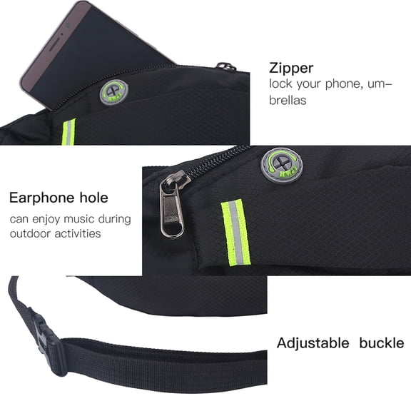 Brynna Running Waist PackWaist Bag Running Belt Fanny Pack Nylon Zipper Earphone Hole Adjustable Buckle Shoulder Sling Bag for Running Cycling Gym Outdoor Sport