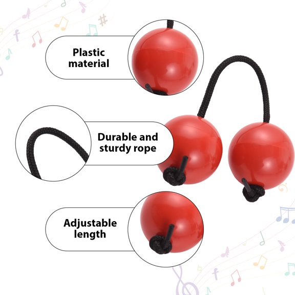 Brynna Single Hand Percussion Instruments Aslatuas Rhythmic Ball, ABS Shell Rhythmic Sandballs, Iron Beads, Climbing Rope, Soothing Sound, Music Activities, Beginners, 2 Pcs, Red, Blue, Black,