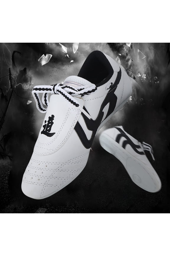 Sport Lightweight ShoesTaekwondo Shoes Boxing Shoes Kung Fu Shoes Lightweight Breathable Martial Arts Training Shoes for Children Teenager Non Slip Rubber Sole White Black 10 Sizes