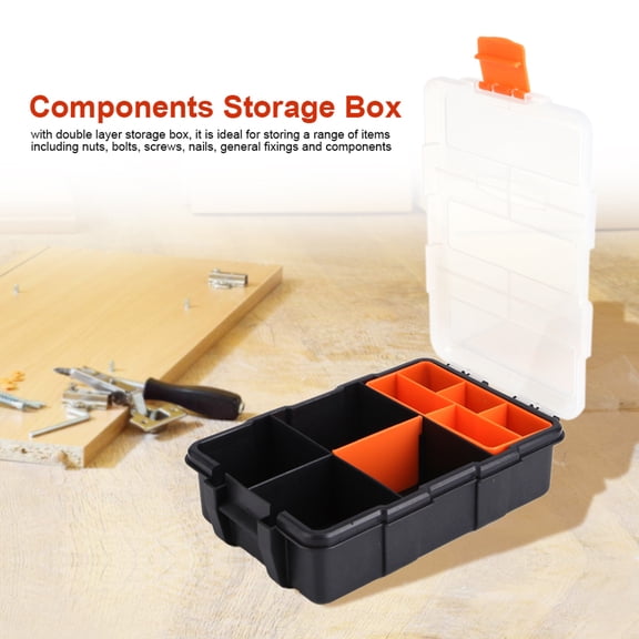 Brynna Two-layer Storage Box Two layer Plastic Heavy duty Components Storage Box Case Organizer Small Parts Tool Box Black Orange PP Material for Home & Professional Maintenance