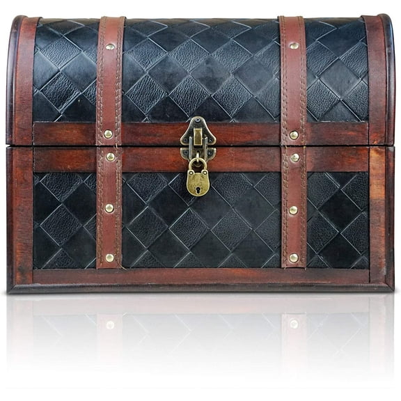 Brynnberg Adult Lockable Rectangle Wooden Storage Box with Key, Black