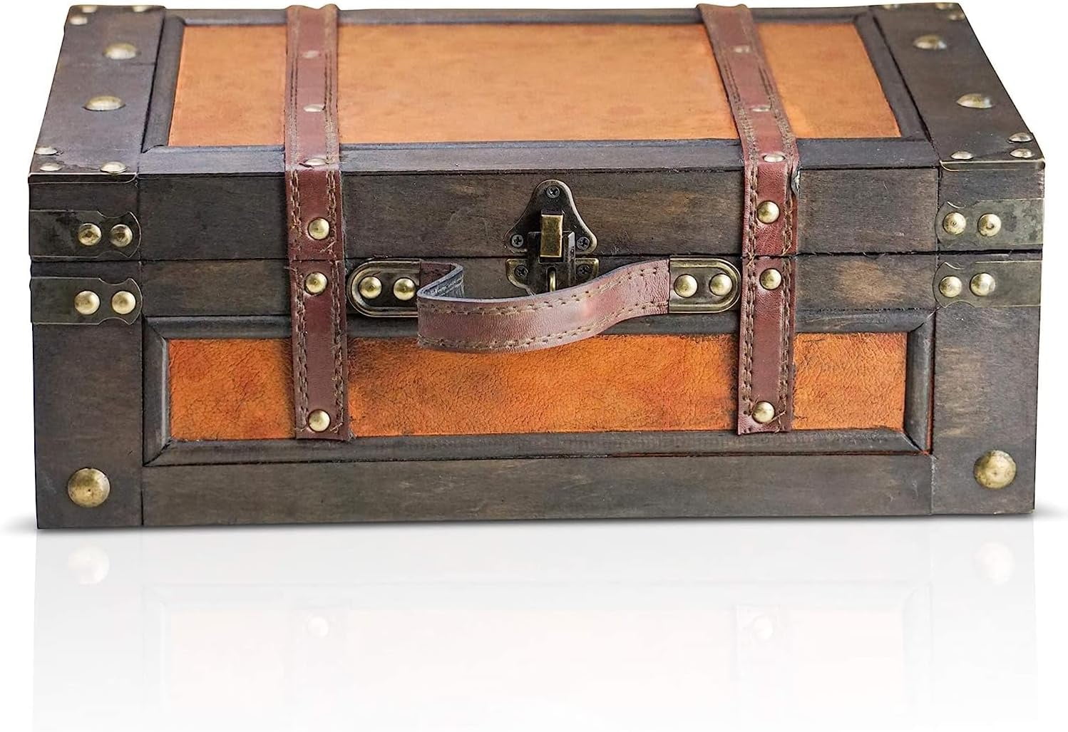 Handmade Vintage Wooden Treasure Chest with Brass Lock