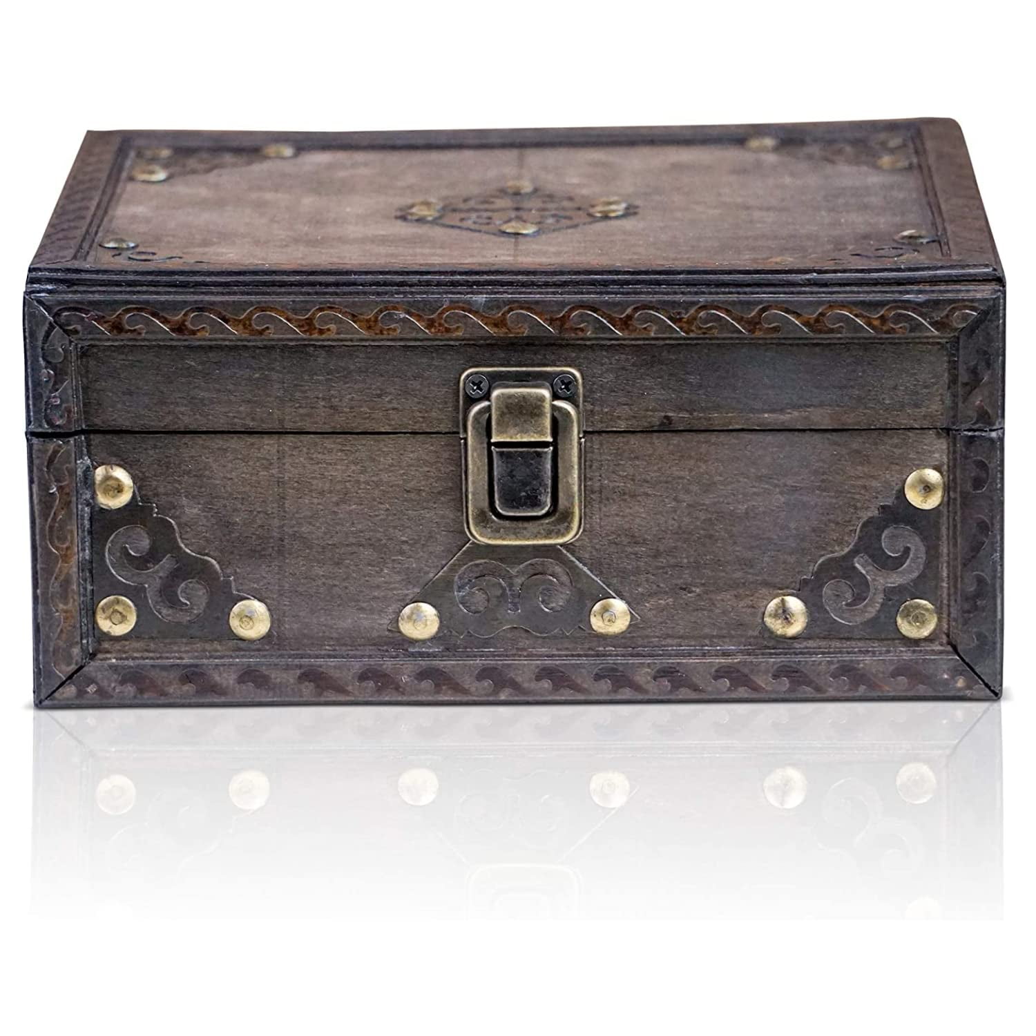 Brynnberg 8" Gray Wooden Treasure Chest with Brass Lock