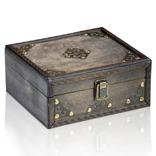 TOPOINT Chest Treasure Box - Pirates Treasure Chest With Metal Lock Small -  Wood Treasure Box Gifts For Kids - Decorative Keepsake Box - Mini Treasure