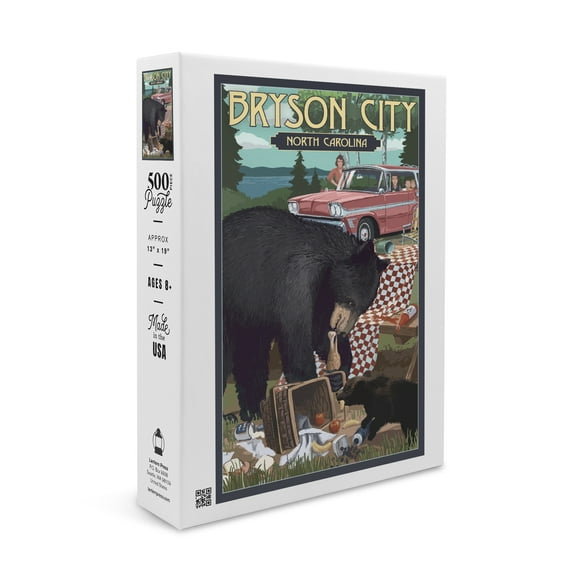 Bryson City, North Carolina, Bear and Picnic Scene (19x27 inches, Premium 500 Piece Jigsaw Puzzle for Adults and Family, Made in USA)