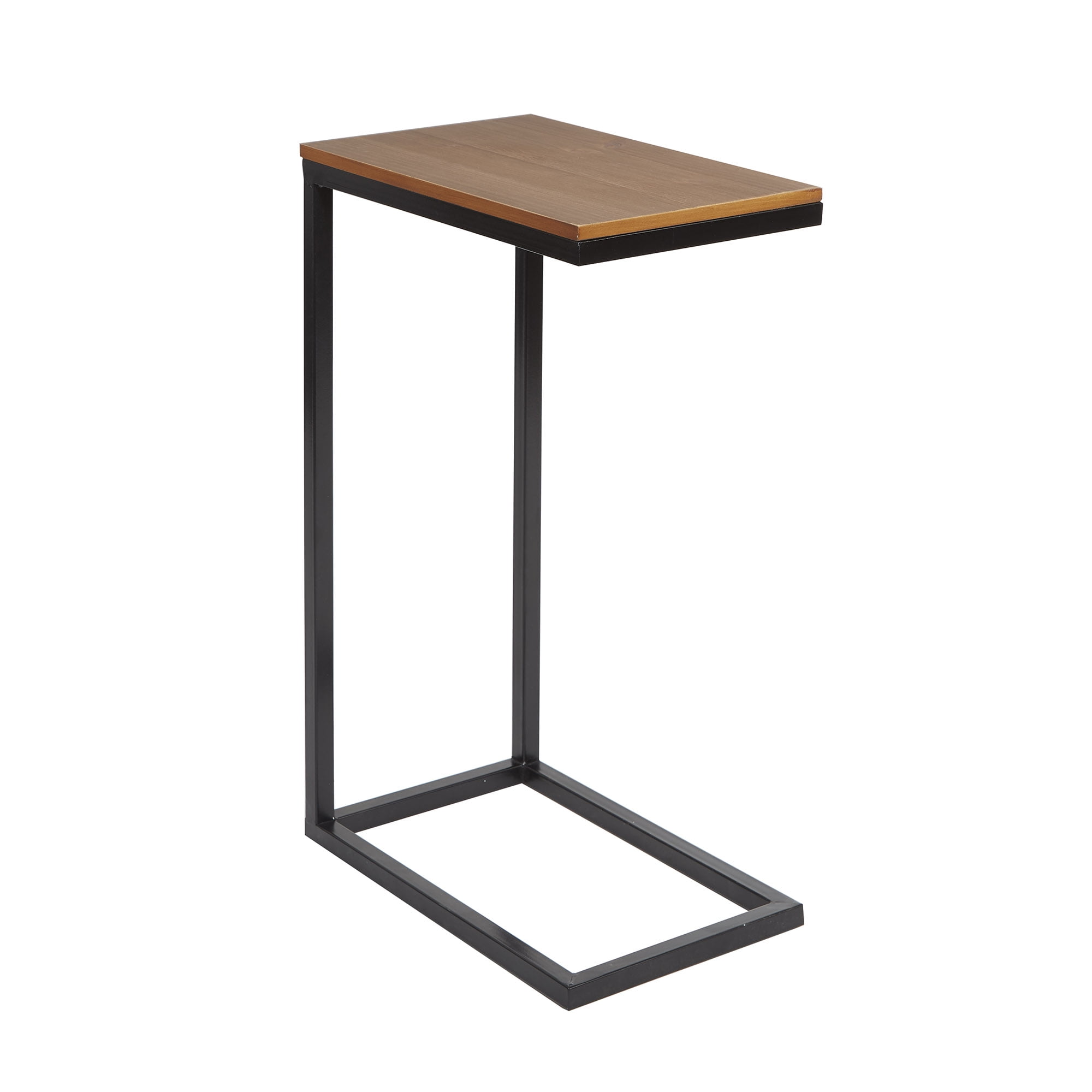 Bryson Small Metal CTable with Brown Wood Top, Black Finish