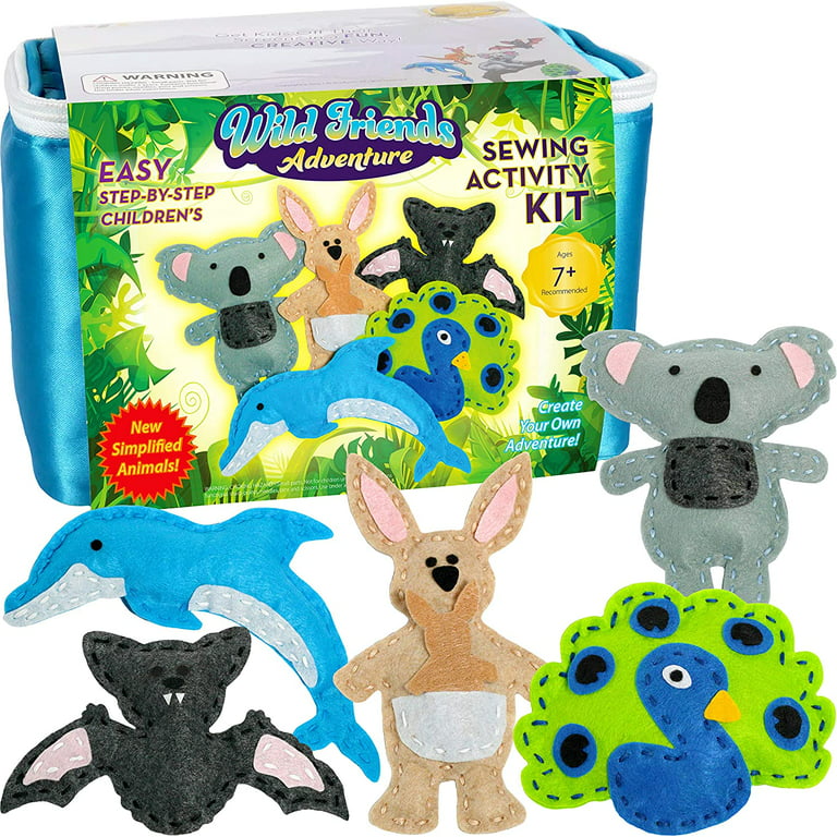Kids Sewing Kit for Beginners - Animal Safari Sewing Kit for Kids Ages 8-12  Includes 7 Pre-Cut Mini Animals, Safety Sewing Accessories and Creativity  Kit - Arts and Craft Felt Sewing Kit for Kids