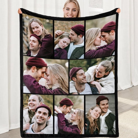 Brythos 30*40inch 8 Photo Custom Personalized Picture and Photo Blankets Couple Gifts for Boyfriends Girlfriends Wives Husbands Suitable for Birthday Gifts