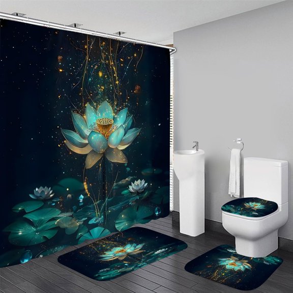 Brythos 4Pcs Shower Curtain Set,3D High-Definition Starry Night Pattern Bathroom Rug Set,Convenient Installation and Multi-Scenario Use Bathroom Sets,Style2,72"X72"