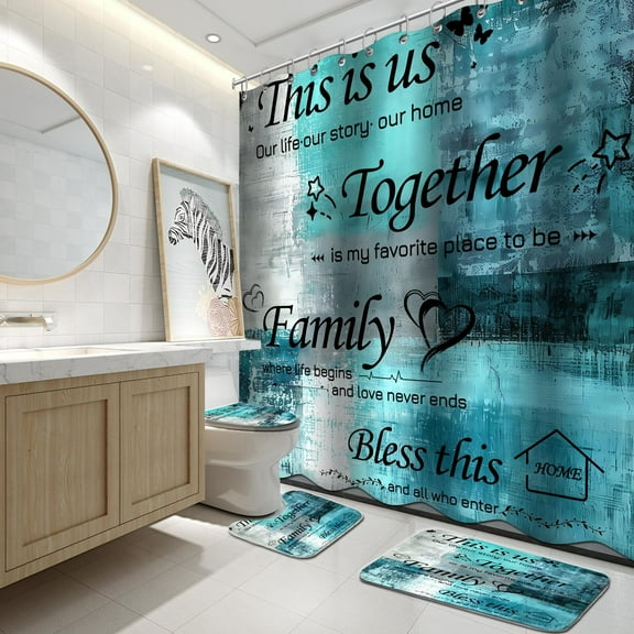Brythos 4Pcs Shower Curtain Set,Comfortable Non-Slip Bath Mat Bathroom Rug Set,Easy & Flexible Installation Bathroom Sets,Style14,72"X72"