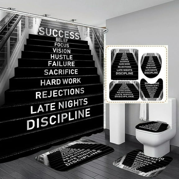 Brythos 4Pcs Shower Curtain Set,Comfortable Non-Slip Experience Bathroom Rug Set,Complete 4-Piece Bathroom Set Bathroom Sets,Style6,72"X72"