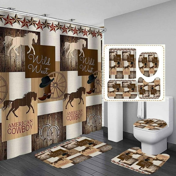 Brythos 4Pcs Shower Curtain Set,Complete 4-Piece Bathroom Set Bathroom Rug Set,Perfect Gift Choice Bathroom Sets,Style1,72"X72"