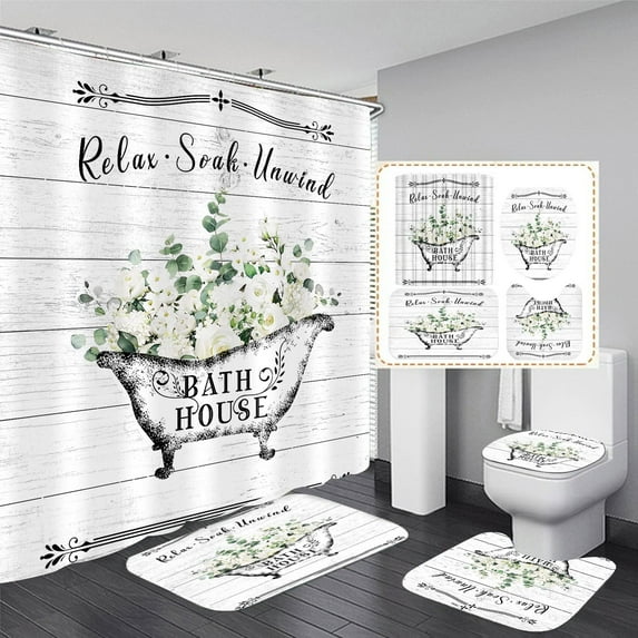 Brythos 4Pcs Shower Curtain Set,Complete Accessory Set Bathroom Rug Set,High-Efficiency Waterproof Materials Bathroom Sets,Style13,72"X72"