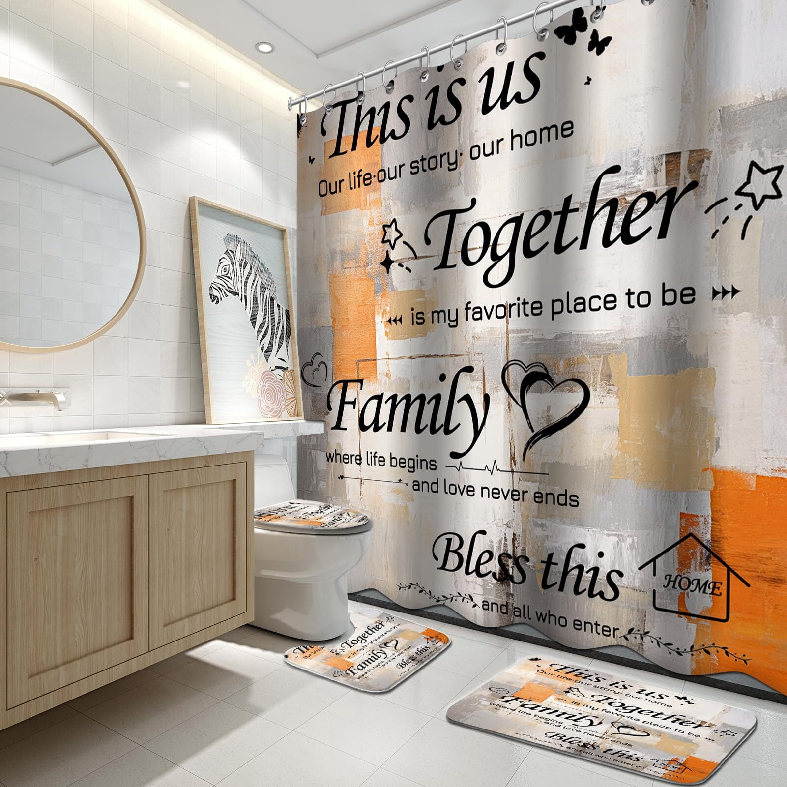 Brythos 4Pcs Shower Curtain Set,Complete Bathroom Set with Accessories Bathroom Rug Set,High-Definition Stylish Print Bathroom Sets,Style4,72"X72"