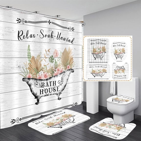 Brythos 4Pcs Shower Curtain Set,High-Definition Artistic Print Bathroom Rug Set,Safe Functional Design Details Bathroom Sets,Style6,72"X72"