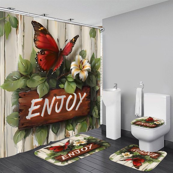 Brythos 4Pcs Shower Curtain Set,Outstanding Visual Effect Bathroom Rug Set,Convenient Installation System Bathroom Sets,Style2,72"X72"