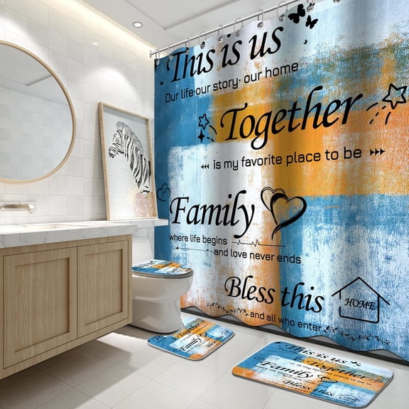 Brythos 4Pcs Shower Curtain Set,Safe Eco-Friendly Materials Bathroom Rug Set,High-Definition Stylish Print Bathroom Sets,Style12,72"X72"