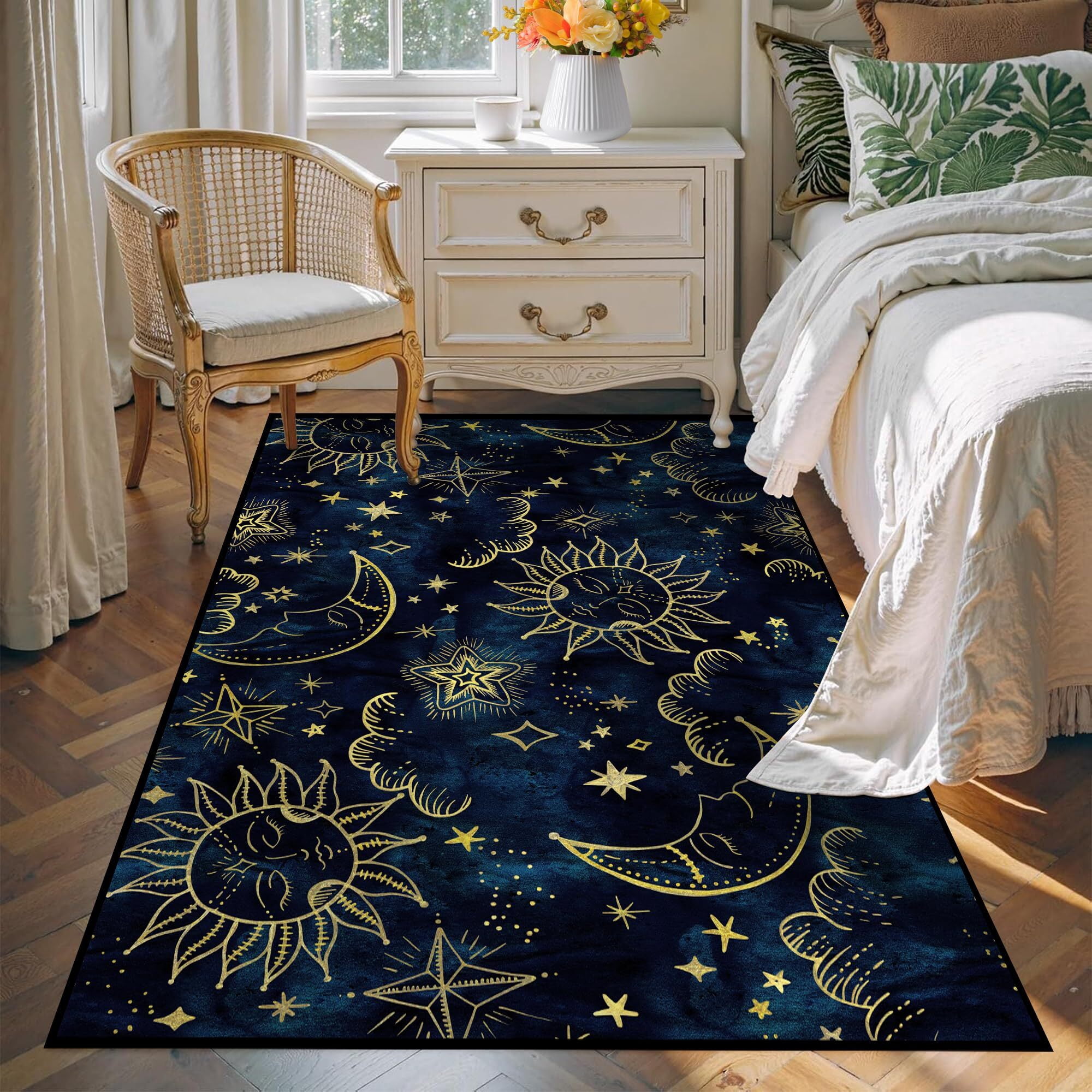 Celestial Rugs Brythos 4x6 ft Celestial Sun Moon Rug, Boho Star Galaxy Carpet for ...