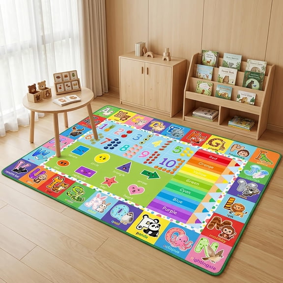 Brythos 5x7 ft ABC Rug, Educational Alphabet Numbers Animals Shapes Carpet for Kids Playroom Nursery