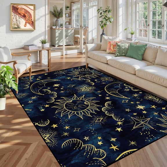 Brythos 5x7 ft Celestial Star Rug, Boho Sun Moon Galaxy Carpet for Bedroom Dorm Living Room