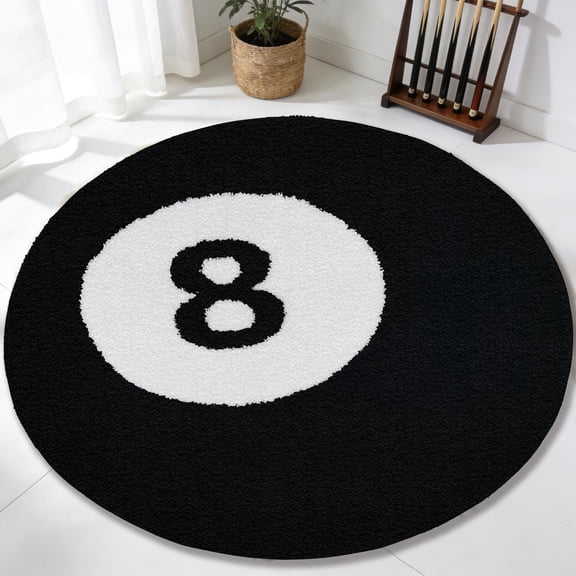 Brythos 8 Ball Rug 40 Inch Round, Soft Black Billiard Tufted Round Carpet, Non-Slip Fluffy Tufted Modern Dcor Rug for Kids Room Playroom Living Room Bedroom Bathroom Game Room