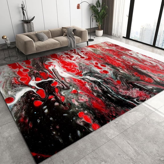 Brythos Black Red Abstract Area Rug 5x6 ft, Exquisite Modern Home Decoration Ultra Soft Living Room Rug, Non-Slip Machine Washable Easy Care Carpet for Bedroom Study Office Apartment