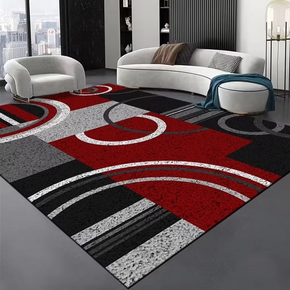 Brythos Geometric Modern Red Black Creativity Rug for Living Room, Light Luxury Carpet for Sofa Chair Beside Mat, Bedroom Floor Decor