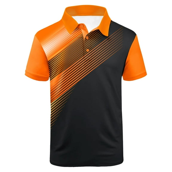 Brythos Golf Shirts for Men,Easy Size Selection Mens Polo Shirts Short Sleeve,Palm Tree Inspiration Mens Golf Shirt,Orange,M