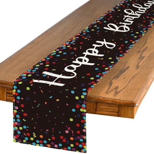 Brythos Happy Birthday Polka Dot Table Runner, 13x72 inches Black Seasonal Decor for Kitchen Dining Table, Home Party and Celebration