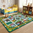 thumbnail image 1 of Brythos Kids Car Road Rug 3x5 ft, Non-Slip City Traffic Play Mat for Toy Cars and Train Track, Educational Town Map Carpet with Police Station Hospital Cinema for Kids Room, 1 of 6
