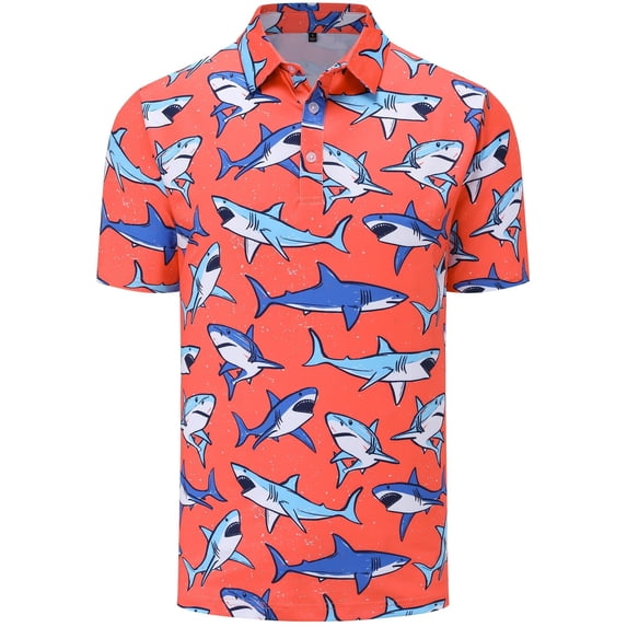 Brythos Men's Golf Shirts - Printed Performance Wicking CasualRed,S