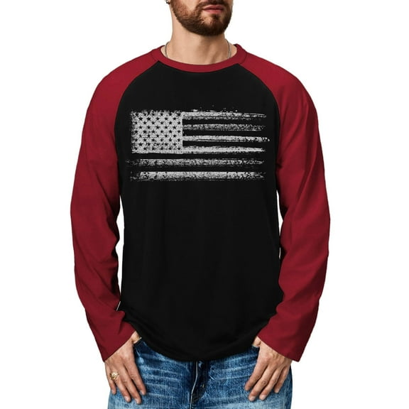 Brythos Men's Long-Sleeved T-Shirt - Flag Pattern Long-Sleeved T-ShirtBlack,XXL