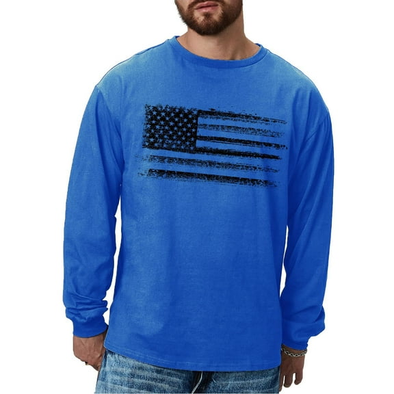 Brythos Men's Long-Sleeved T-Shirt - Flag Pattern Long-Sleeved T-ShirtBlue,M