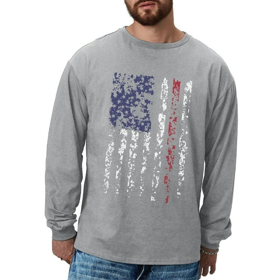 Brythos Men's Long-Sleeved T-Shirt - Flag Pattern Long-Sleeved T-ShirtGray,M
