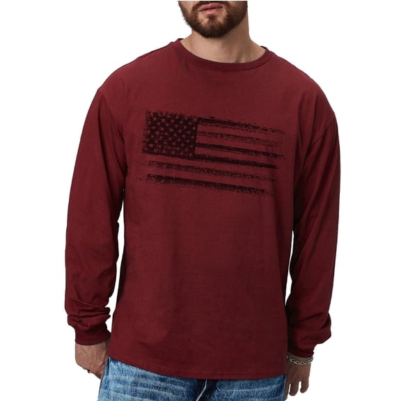 Brythos Men's Long-Sleeved T-Shirt - Flag Pattern Long-Sleeved T-ShirtRed,M