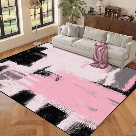 Brythos Pink Black Abstract Rug 5x7 ft (63x83 inches), Washable Carpet for Girls Teens Bedroom Dorm Living Room Playroom Classroom, Home Office Decor